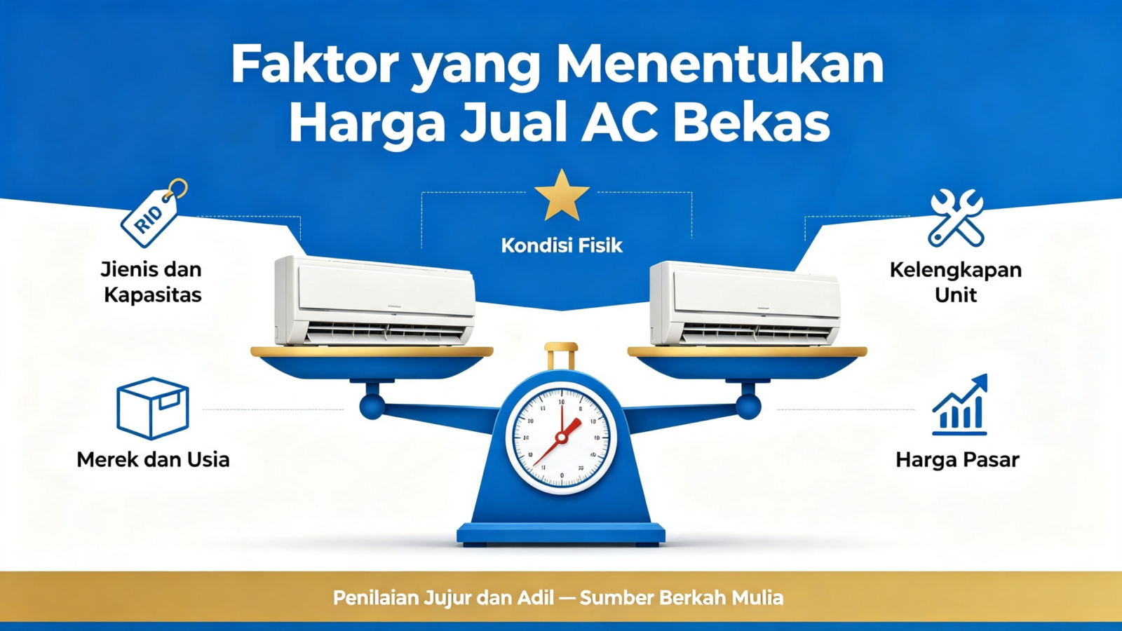 Faktor penentu harga jual AC bekas, jenis merek kondisi kelengkapan pasar, Sumber Berkah Mulia