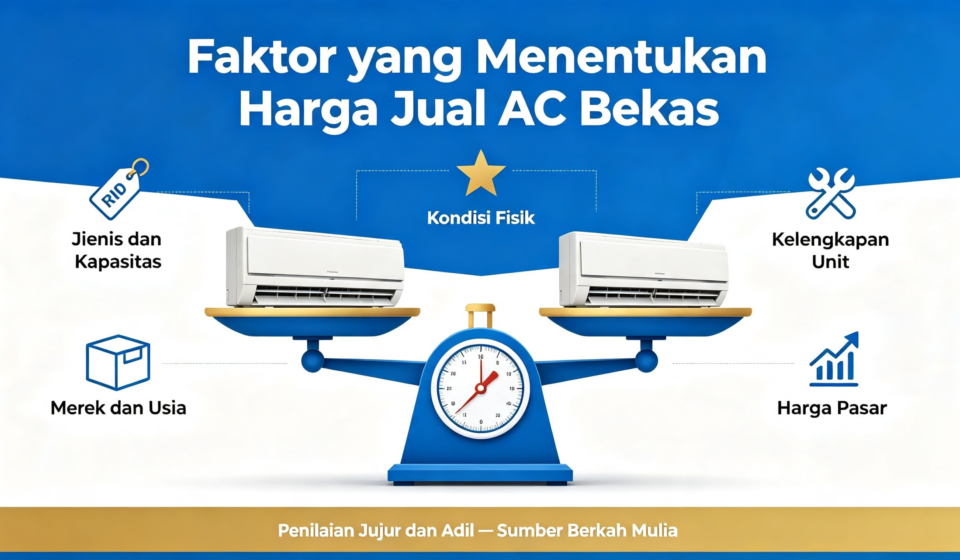 Faktor penentu harga jual AC bekas, jenis merek kondisi kelengkapan pasar, Sumber Berkah Mulia