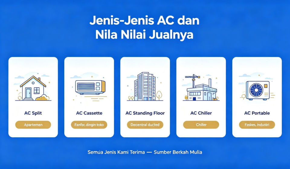 Jenis AC Split Cassette Standing Central Chiller Portable beserta kegunaan dan nilai jualnya, Sumber Berkah Mulia