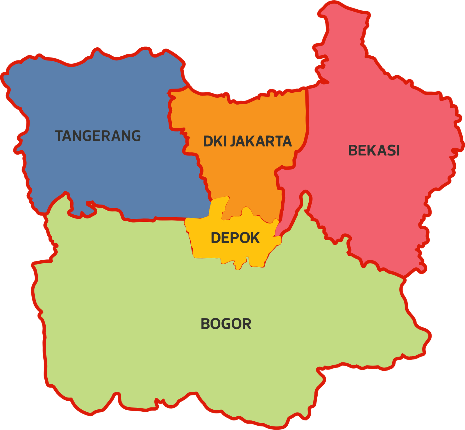 Peta wilayah Jabodetabek sebagai area jangkauan layanan jual beli borong AC bekas